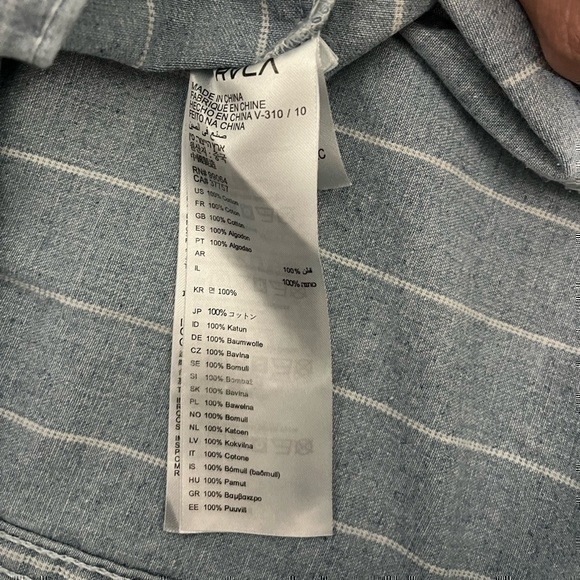 3/$30 _  RVCA  | Pause It Striped Denim Jacket washed stripe blue raw hem small - Picture 9 of 13